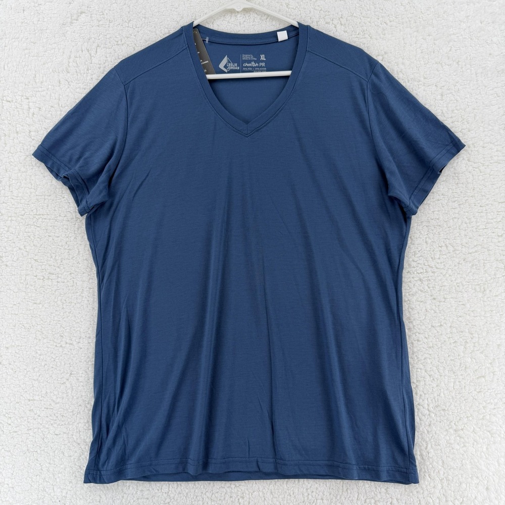 Leslie Jordan Shirt Womens XL Slate Blue V Neck Cheetah PR 7111GY Top Tee‎